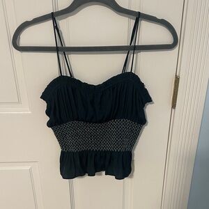 Free People Dark Green Silk Smocked Camisole